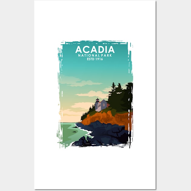 Acadia National Park Vintage Minimal Retro Travel Poster Wall Art by jornvanhezik